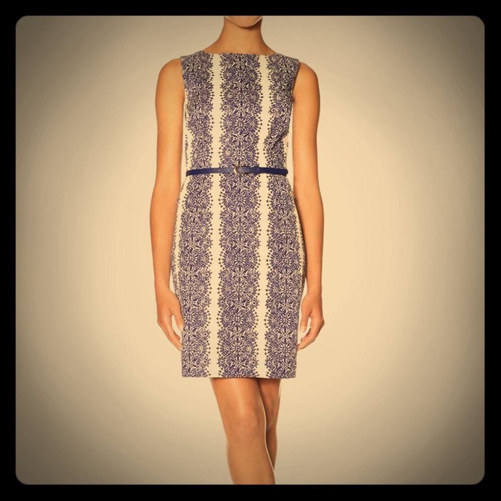 Lace Print Belted Sheath Dress - The Limited